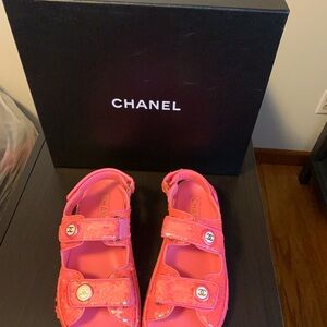 Chanel Pink Sequins Dad Sandals